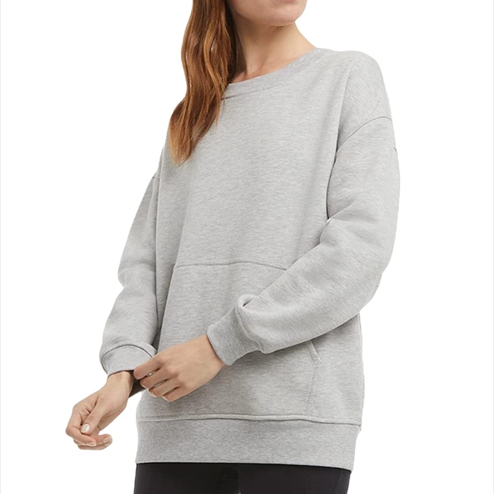 Danskin Ladies' Oversized Crewneck with Pocket, Light Heater Grey, M.
